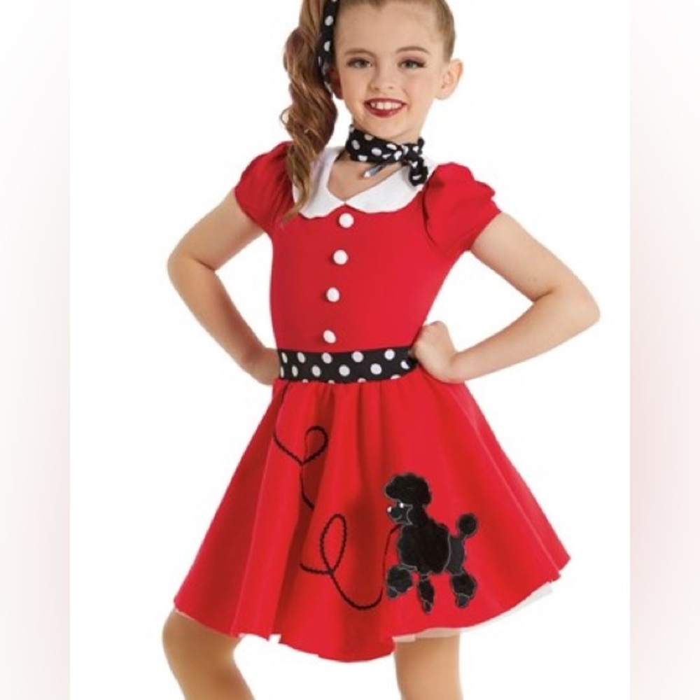 Weissman exclusive Hound Dog Red Poodle Skirt Costume for Kids size MC dance